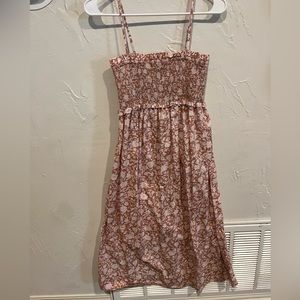 Floral Smocked Midi Dress Neutral Pinks